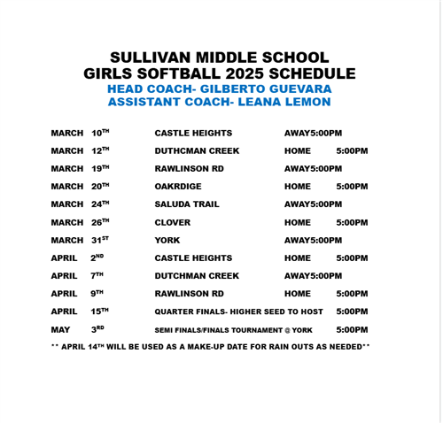 Softball Schedule
